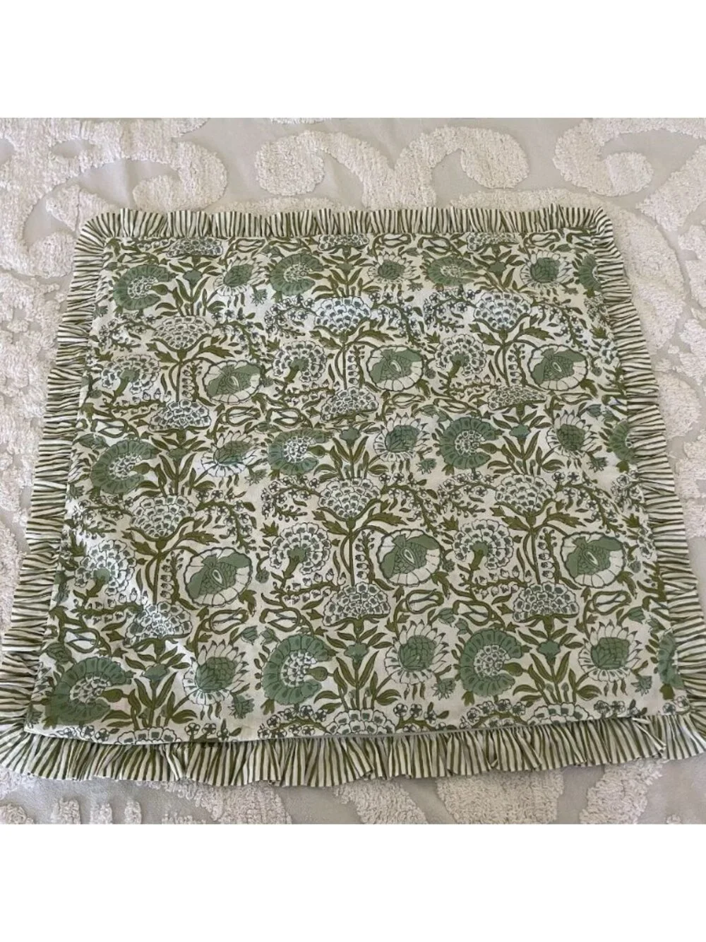 Cpc Cotton Print Club Pillow Sham Green / White Hand Block Print 100% Cotton